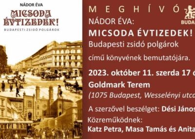 Micsoda évtizedek! Budapesti zsidó polgárok – meghívó Nádor Éva új könyvének bemutatójára