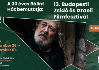 November 26-án kezdődik a 13. Budapesti Zsidó és Izraeli Filmfesztivál