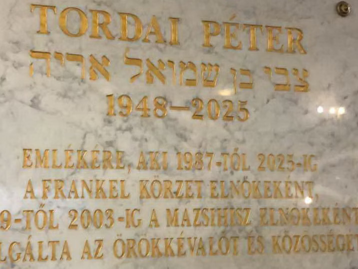 Pénteken avatják Tordai Péter emléktábláját a Frankel zsinagógában