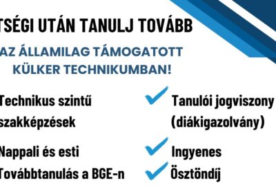 Szeptember végéig még van lehetőség beiratkozni a BZSH Külker Technikumba